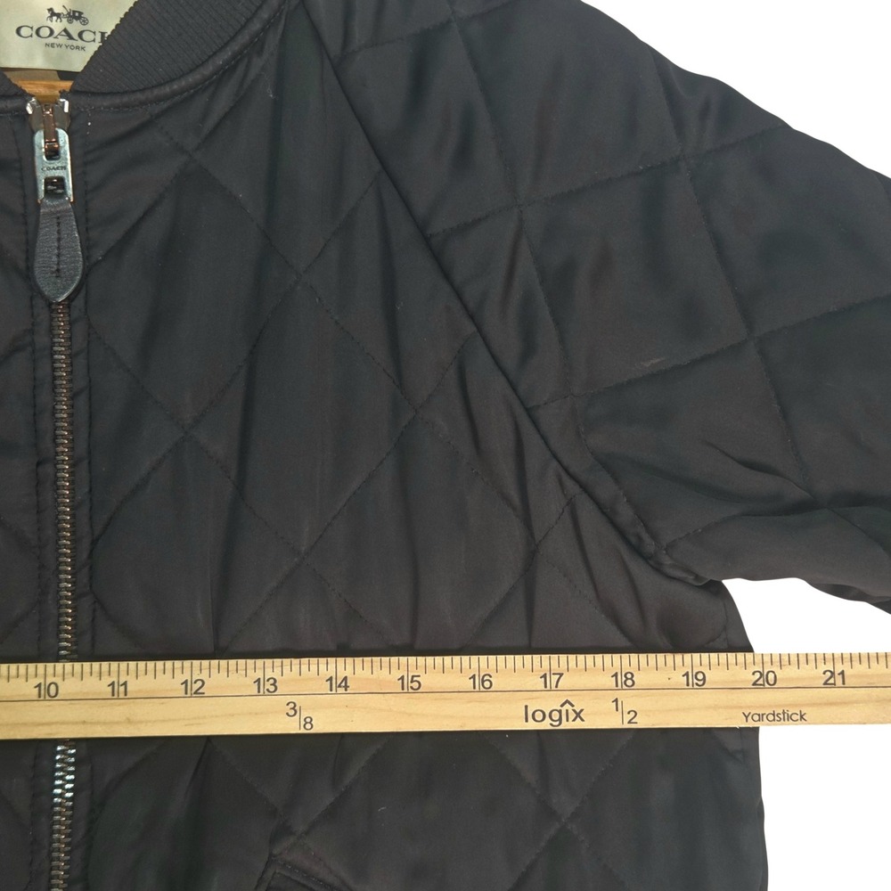 Coach Quilted Bomber Jacket Womens S Black Leopard Print Lining Baggy Oversized - Picture 10 of 11